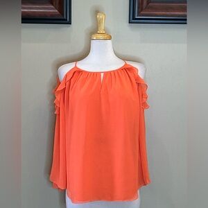 Kaari Blue | Size Medium Light Orange Ruffle Cold Shoulder Top
